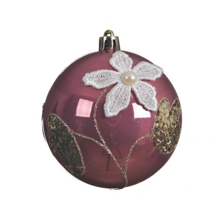 SFERA CON FIORE IN PIZZO ROSA